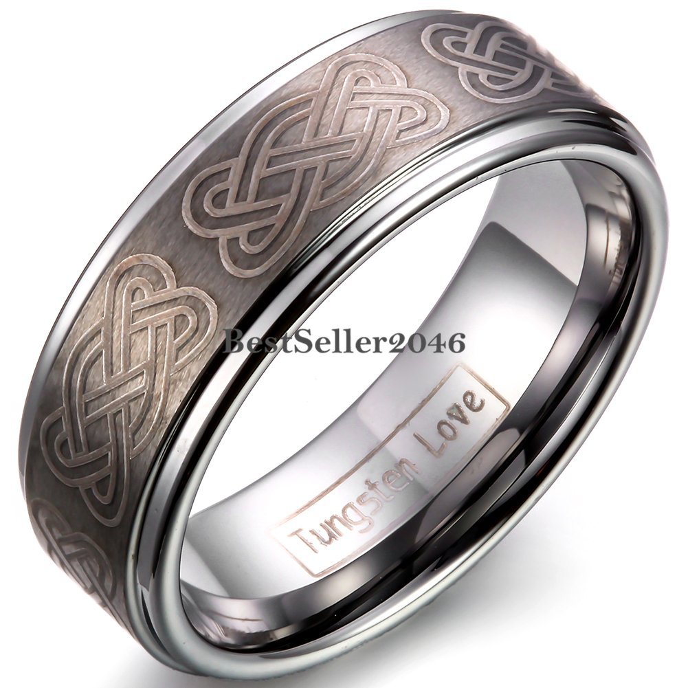Men's Celtic Knot Tungsten Carbide Wedding Band – 8mm Brushed Finish, Polished Step Edge, Sizes 6-14 - View #10
