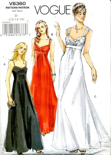 Cut Vogue Pattern Ladies Pleated Bust Wedding Formal Evening length Dress 12-14