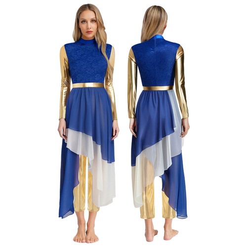 Women Outfit Long Sleeve Dancewear Leg Trousers Dress Church Liturgical Spirit - Picture 9 of 93
