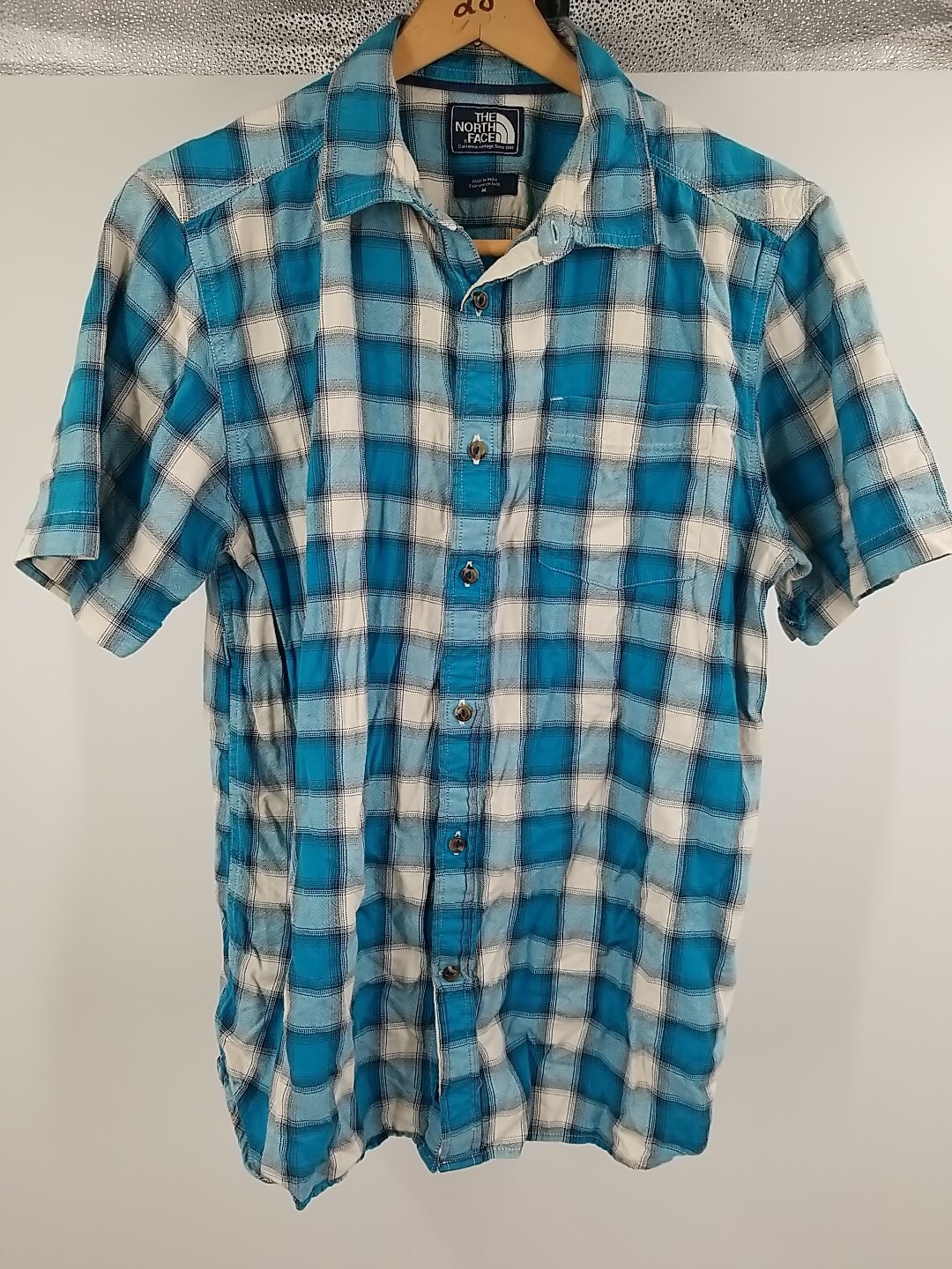 The North Face Mens Medium M Short Sleeve Plaid Button-Up Shirt