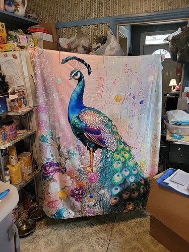 Alottagifts Black Peacock 50’’ x 60’ Throw Blanket for Bed Couch and Sofa NEW - Picture 2 of 10