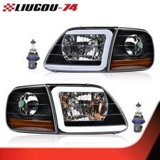 Led Drl Headlights Corner Fit For 97-04 Ford F150 Expedition Clear Blackamber