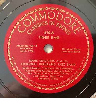 Eddie Edwards Orig Dixieland Jazz Band – 78 rpm Commodore 610