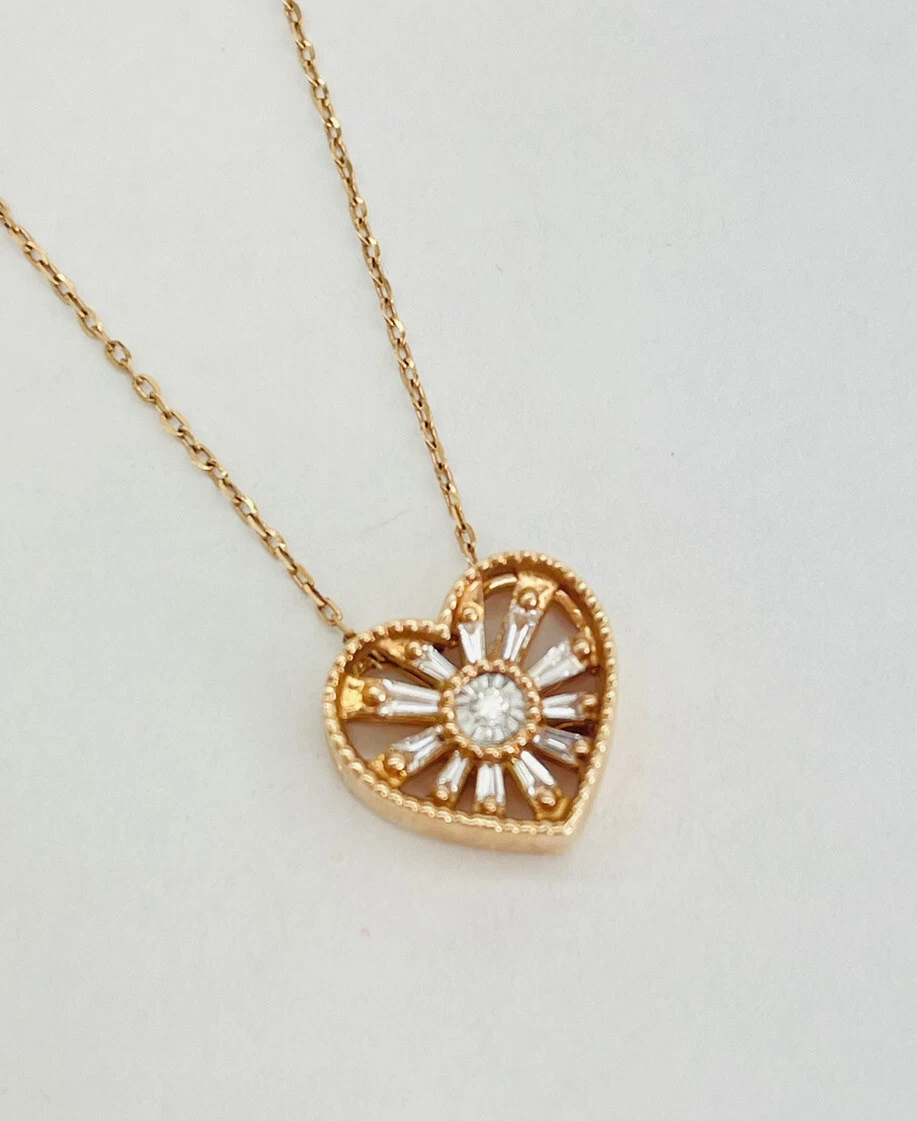 Emmy London 10K Rose Gold Diamond Heart Pendant 16 18