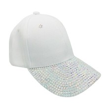 Kids Outdoor Adjustable Sunshade Rhinestone Bling Summer Hat Cap White Size 3-8y
