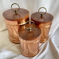 Vintage ATAPCO Canister Set Copper/Teak Siamese Handmade Hong Kong 1970s Kitchen