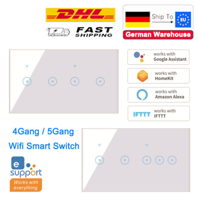 TUYA WiFi Smart Wall Light Switch 4/5 Gang Smart Switch For Alexa Google DE