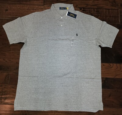 Polo Ralph Lauren Men's Big&Tall Heather Gray Mesh Black Pony Cotton Polo Shirt