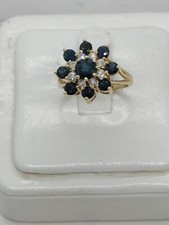 Natural Sapphire Diamon Ring 14K Solid Yellow Gold Size 6.5