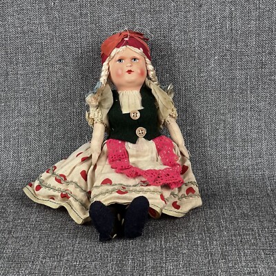 Vintage Hand Made Hungarian Doll 11'' Traditional Clothes Hand Painted Face