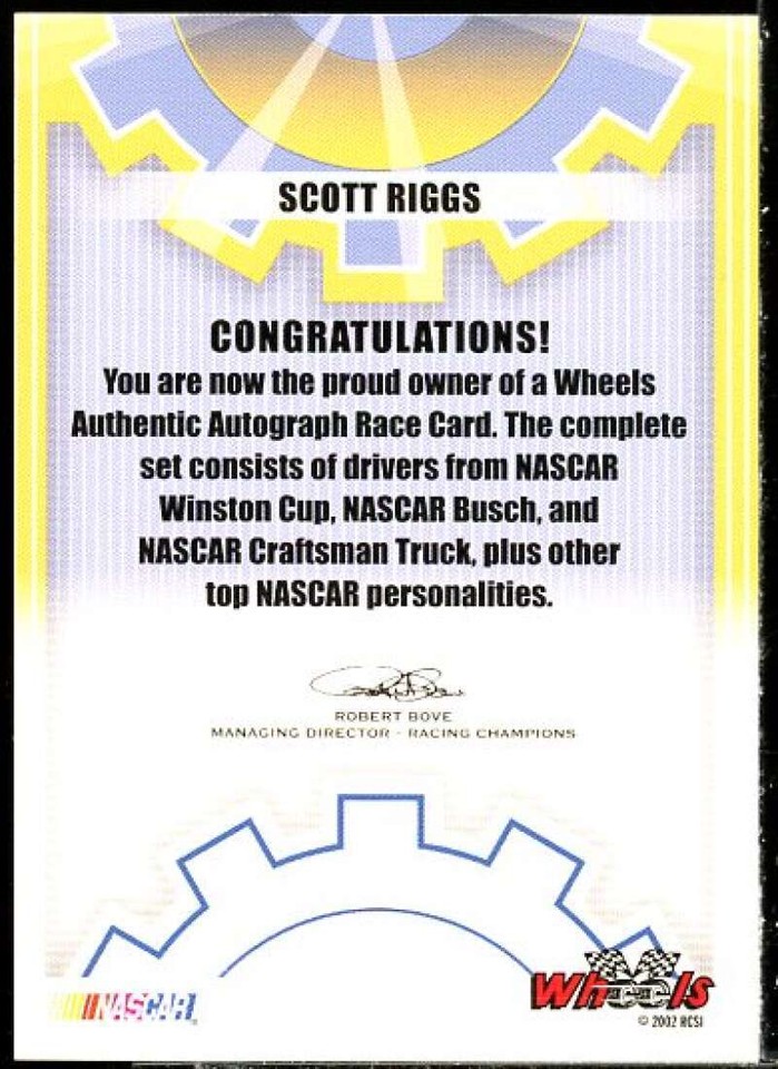 Scott Riggs Card 2002 Wheels High Gear Autographs #48 | eBay