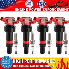 4 Pack Ignition Coil & Spark Plugs For Hyundai Accent Veloster Kia Rio Soul 1.6L
