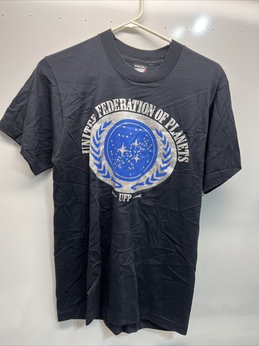 VTG 90s Star Trek UPF United Federation Of Planets Metallic T-Shirt Size Medium