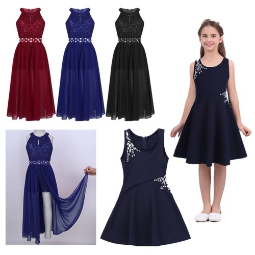 Kids Flower Girls Romper Dress Rhinestone Maxi Party Dance Wedding