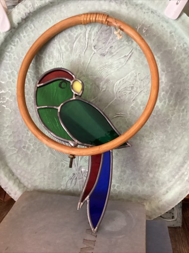Parrot Bird Suncatcher Window Decor Stained Glass 12” Gallery Art Glass Boho - Picture 3 of 7