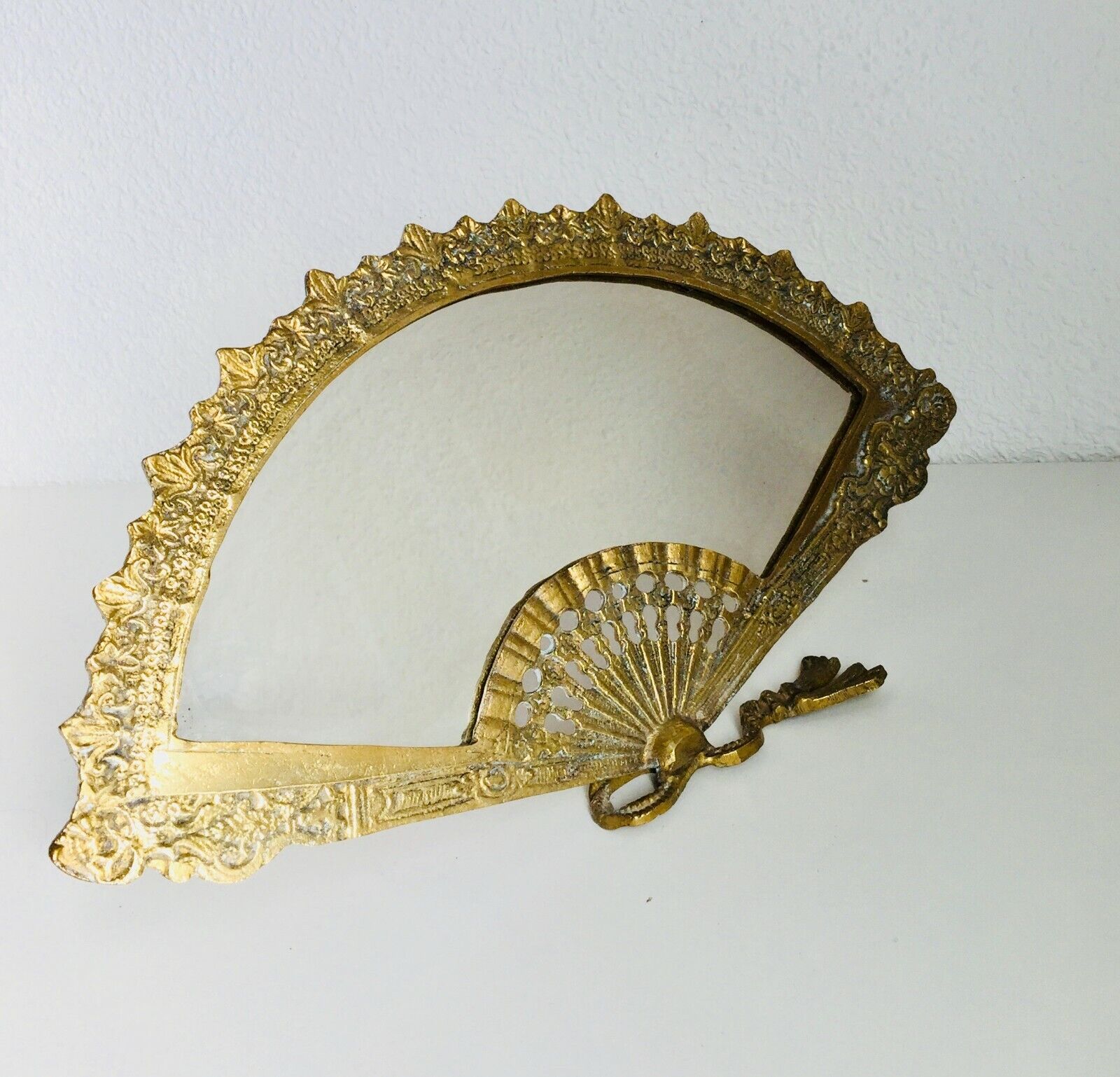 9" x 16" Antique Bronze Fan Shaped Vanity Boudoir Etched Mirror Frame Spanish