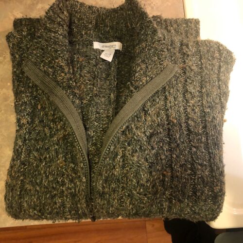Dress Barn Zipper Cardigan Sweater Size 18/20 Green Brown Color. VERY WARM!!