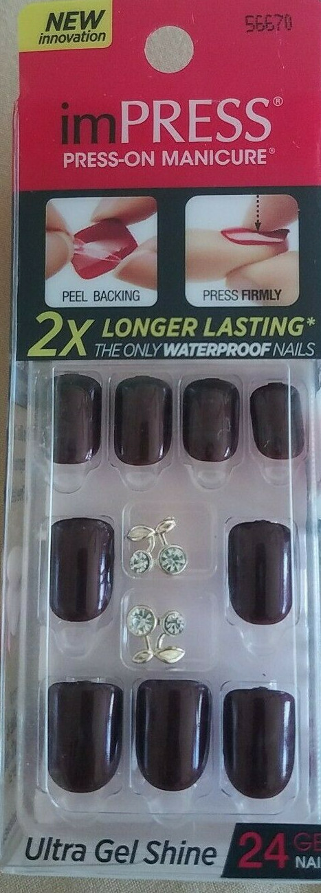 Maroon ImPress Press On Nails with Embellishments Stocking Stuffer New in Package-image