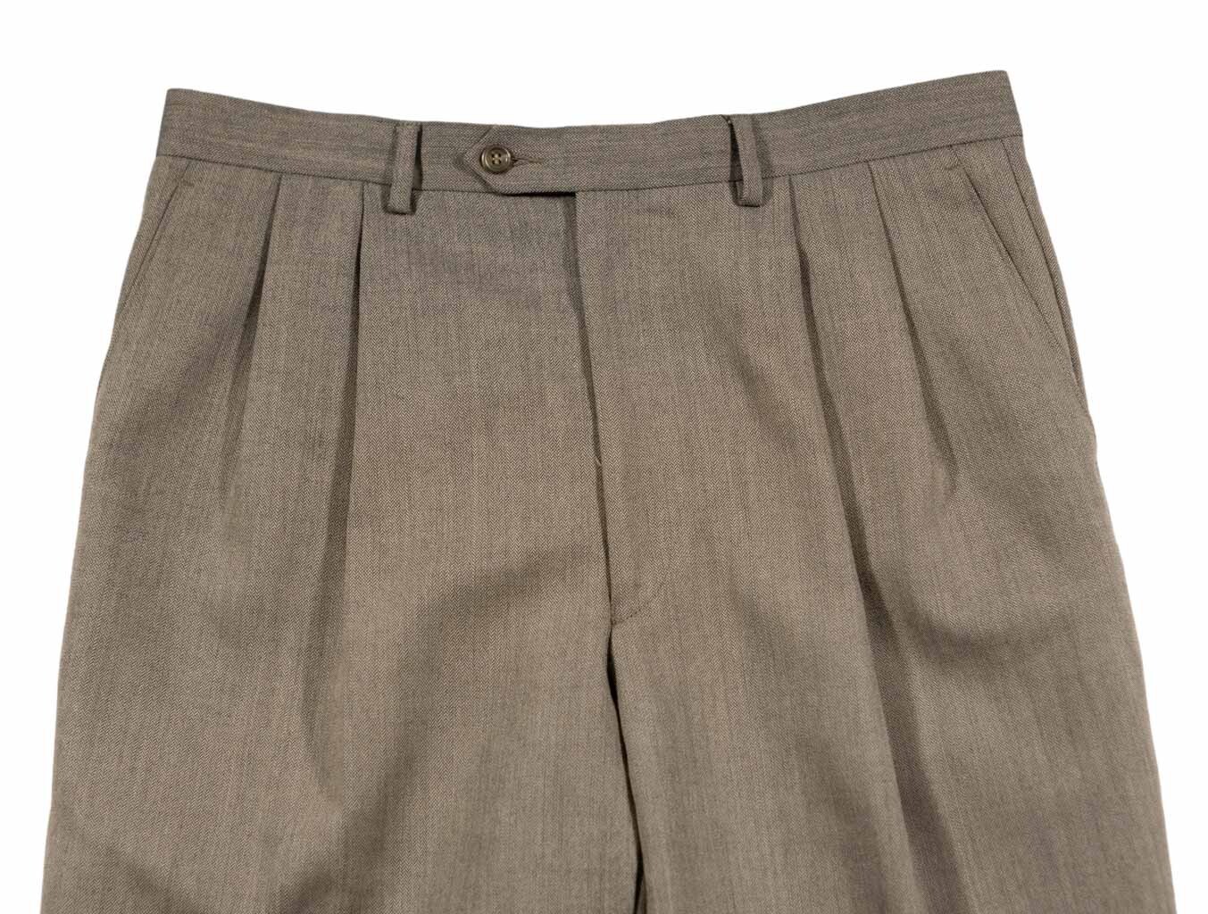 Ralph Lauren Mens Dress Pants Beige Herringbone 100 Wool Cuffed