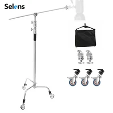 Selens 11ft Heavy Duty C Stand Light Tripod Arm Grip Head Studio 1/4" 3/8" Wheel