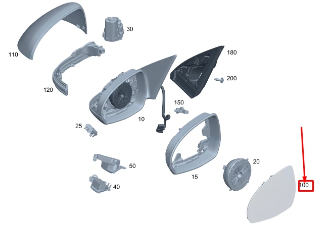 MERCEDES BENZ C W206 Front Right Side Wing Mirror Glass A0998104003 NEW GENUINE