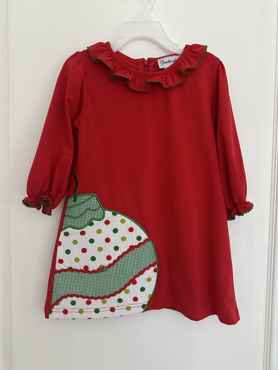 smockingbird christmas dress Smockingbird Girls Red Ruffles Tree Ball Ornament Christmas Dress Size 24  Months