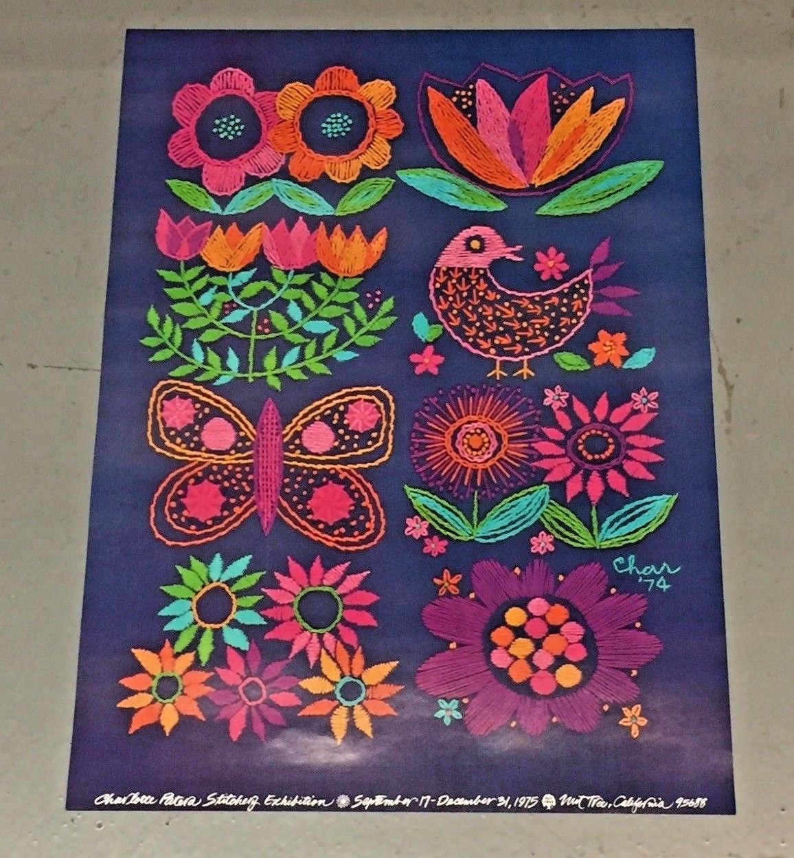 Vintage 1975 Charlotte Patera Stitchery Poster / Print Nut Tree