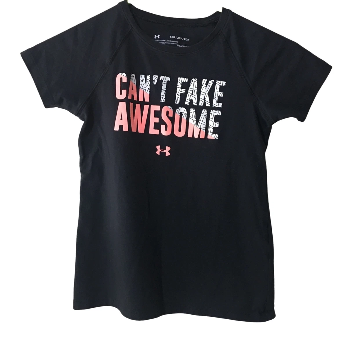 UNDER ARMOUR HEAT GEAR CANT FAKE AWESOME GIRLS XS LOOSE FIT SHIRT 