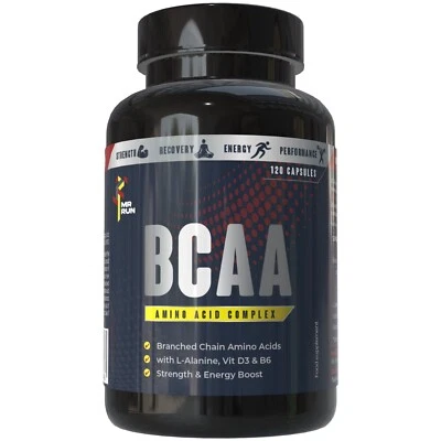 MR RUN BCAA Capsules 3000mg - Advanced Essential Amino Acids Pre Workout - 120 Tablets