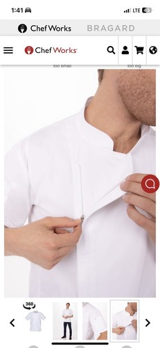 Chef Coat Med 100% Cotton Cool Vent Chef Works White Mens Short Sleeve - Picture 5 of 5