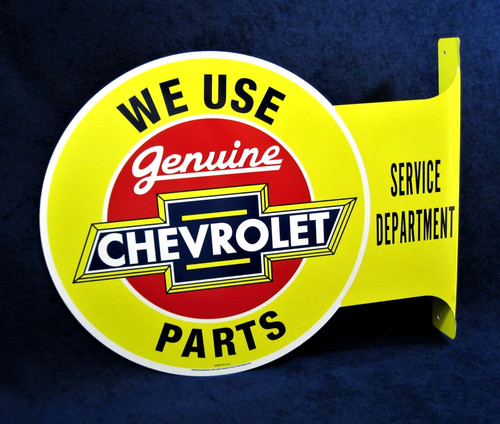 CHEVROLET GENUINE PARTS Metal Flange Sign ~ Garage Man Cave Bar ~ MADE in USA - Picture 6 of 13