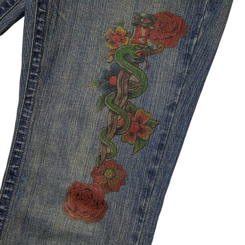 Vintage Z Cavaricci Jeans Size 9 Low Rise Flare Studded Tattoo Graphic Y2K Denim - Picture 4 of 15