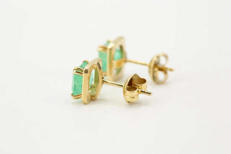 3 ct. Smaragd Ohrstecker Gold 750 Gelbgold Emerald Cut Solitär 18 Karat 9x 8,5mm - Bild 4 von 4