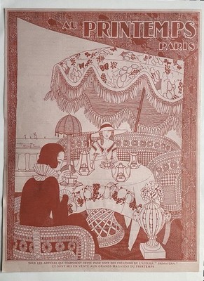 Altes Poster Au Printemps Paris - Art Deco Szene - rote Illustration  