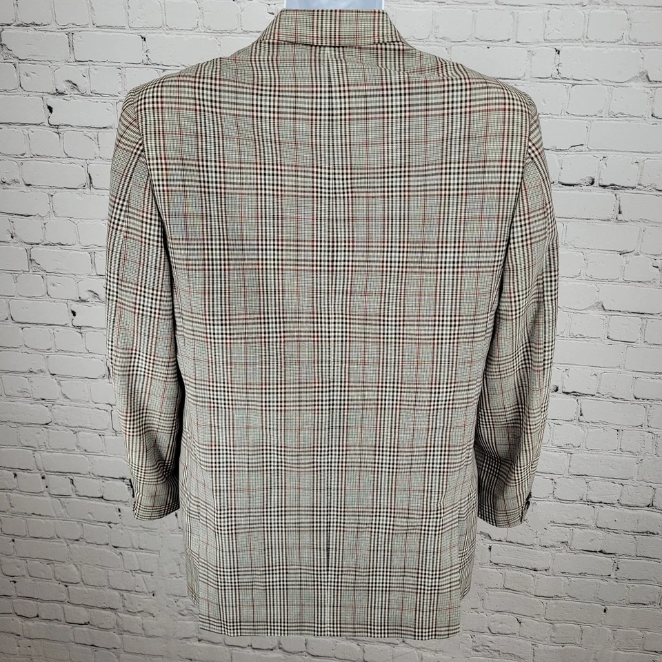 Abrigo Deportivo De Colección Palm Beach Negro Blanco y Rojo a Cuadros 2 Botones Hecho en EE. UU. Talla 38L Foto 2 de 4