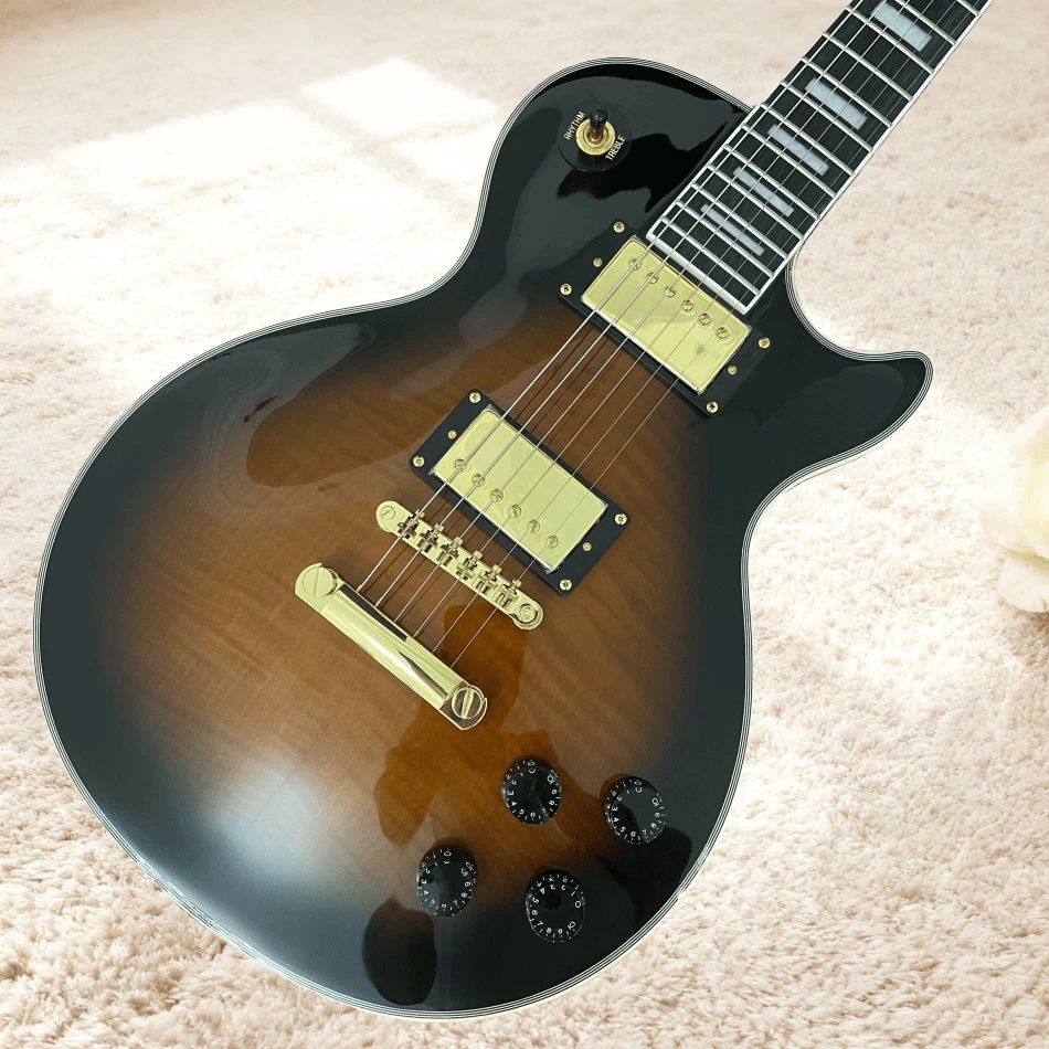 Les Paul Custom Electric Guitar  Gold Hardware Light Brown Tiger -Striped Finish - Image 4 of 4