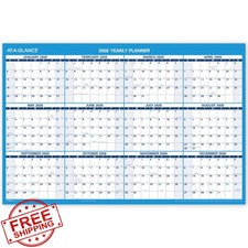AT-A-GLANCE 2026 Erasable Wall Calendar 36x24 Large Yearly Dry Erase Seasons ...