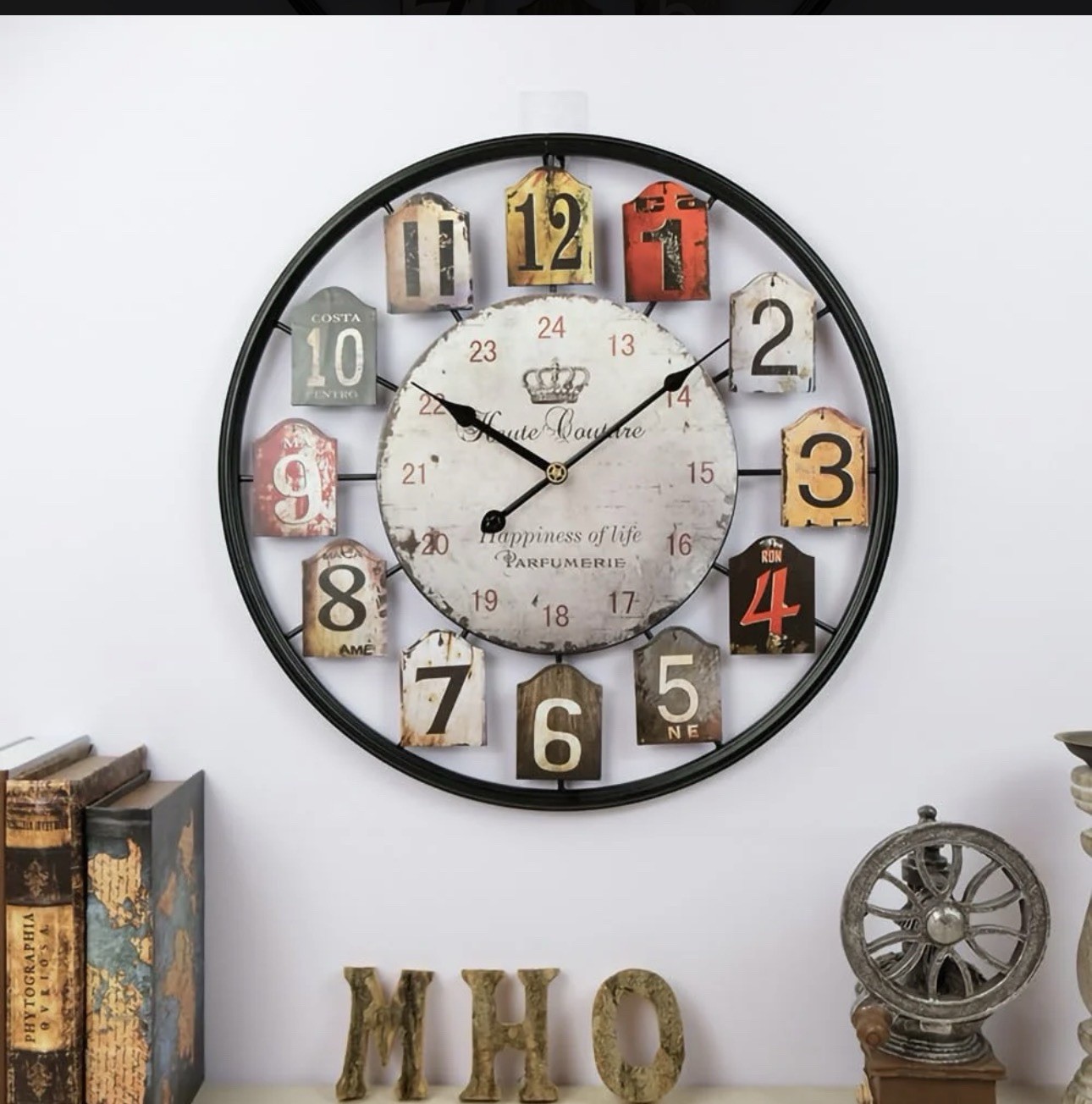 Large Retro Dial Wall Clock 20 Inch Big Country Rustic Vintage Farmhous Silent