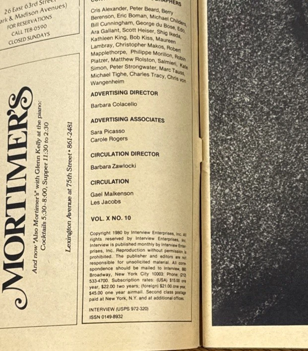 Andy Warhol’s Interview Magazine Oct 1980 Vol X No 10 - Patti Lu Pone Cover RARE Foto 4 de 4