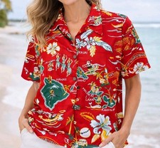 Hilo Hattie Womens Santa On Vacation Hawaiian Button Up Shirt Size XL