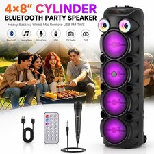 Altavoz de Fiesta Bluetooth Cilindro 4×8″, Bajos Pesados con Micrófono Cableado Control Remoto USB FM TWS