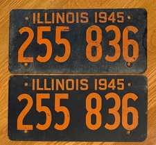 Illinois License Plate Pair 1945 Fiberboard