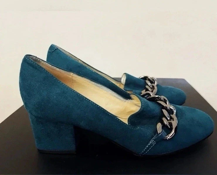 Mocasines Y2K Años 90 Gamuza Nine West Mules Tacón Grueso Talla 7 Academia Preppy Otoño Foto 2 de 4