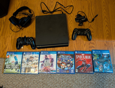Sony PlayStation 4 PS4 Slim 1 TB  Bundle w/ 2 Controllers, Games, HDMI & Power
