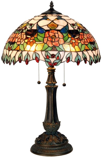 LumiLamp 5LL-5530 Tiffany Tischlampe Ø 41X67 Cm Rot GrüN Glas Rose Halbkreis-image