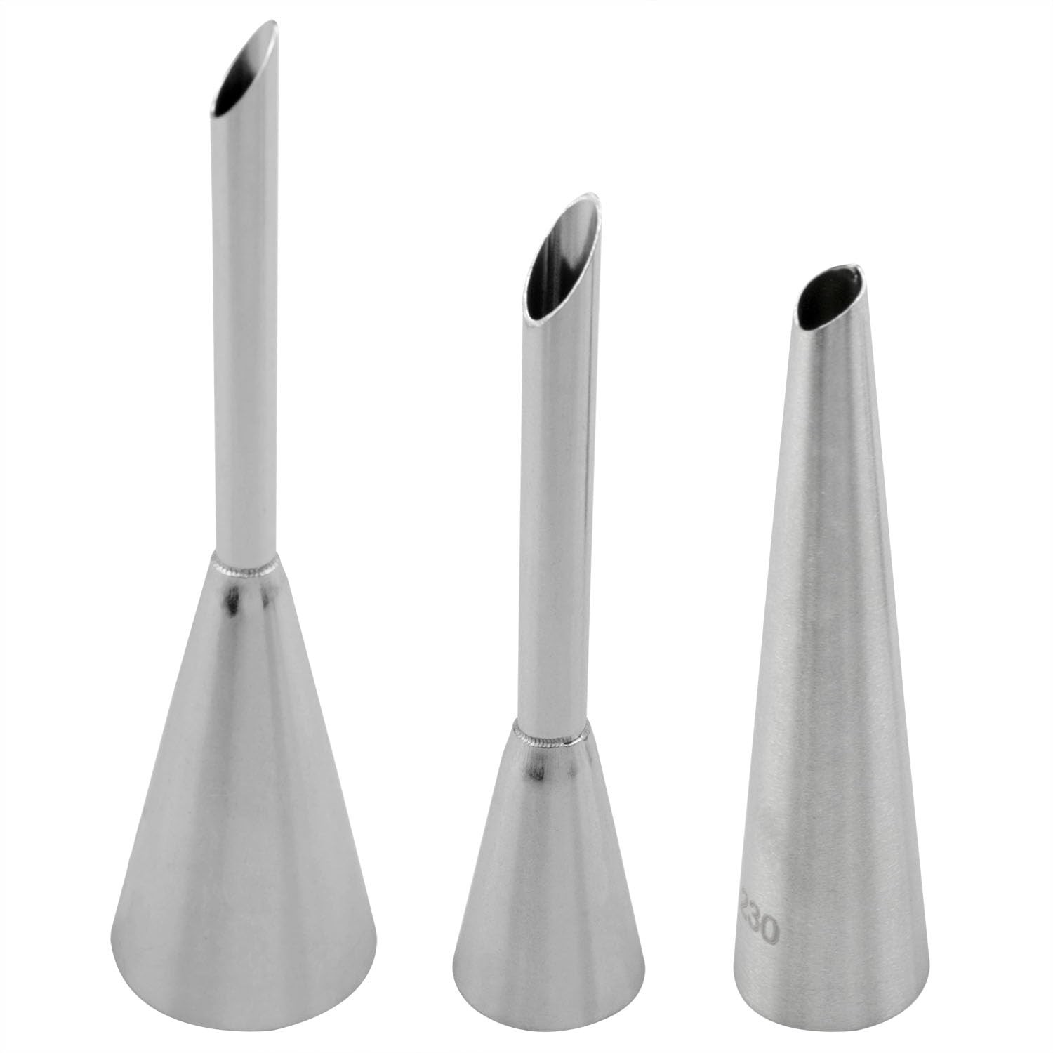 Long Puff Piping Nozzles 3 PCS Stainless Steel Cream Filler Icing Tips Set