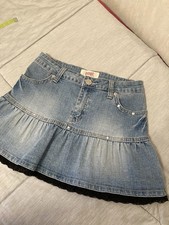 Vtg Y2K Bongo Girls Let Me B Mini Jean Skirt With Black Lace Trim - 14