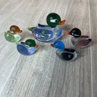 (5) Vintage Miniature Hand Blown Glass Duck Bird Figurine Mallard Murano Style