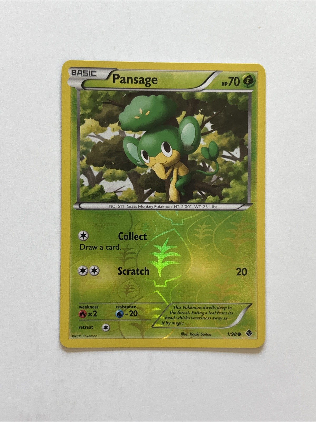 Pansage  1/98 Rev Reverse Holo BW Emerging Powers Pokemon NM