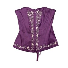 Vintage Charlotte Russe Y2K Purple Lace Up Floral Embroidered Corset Crop Top